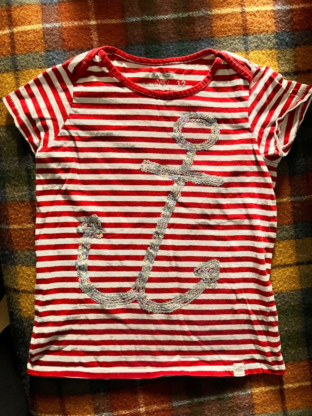 Cute Retro Sailor AnchoRed and White Striped Tee — Oshkosh B’gosh— Girls Size 12